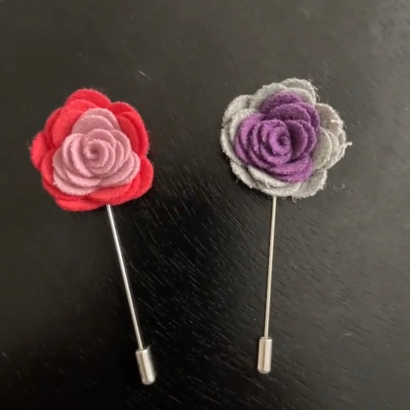 Other - Mens Lapel Pin Set 2 Felt Flower Pins